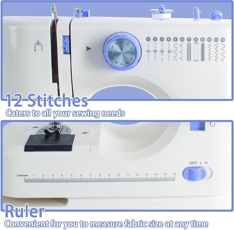 Stoigeld Sewing Machine for Beginners,Portable Sewing Machine with 12 Built-in Stitches,2 Speed(High-Low Speeds),2 Power Supply Method (blue white) - Image 3